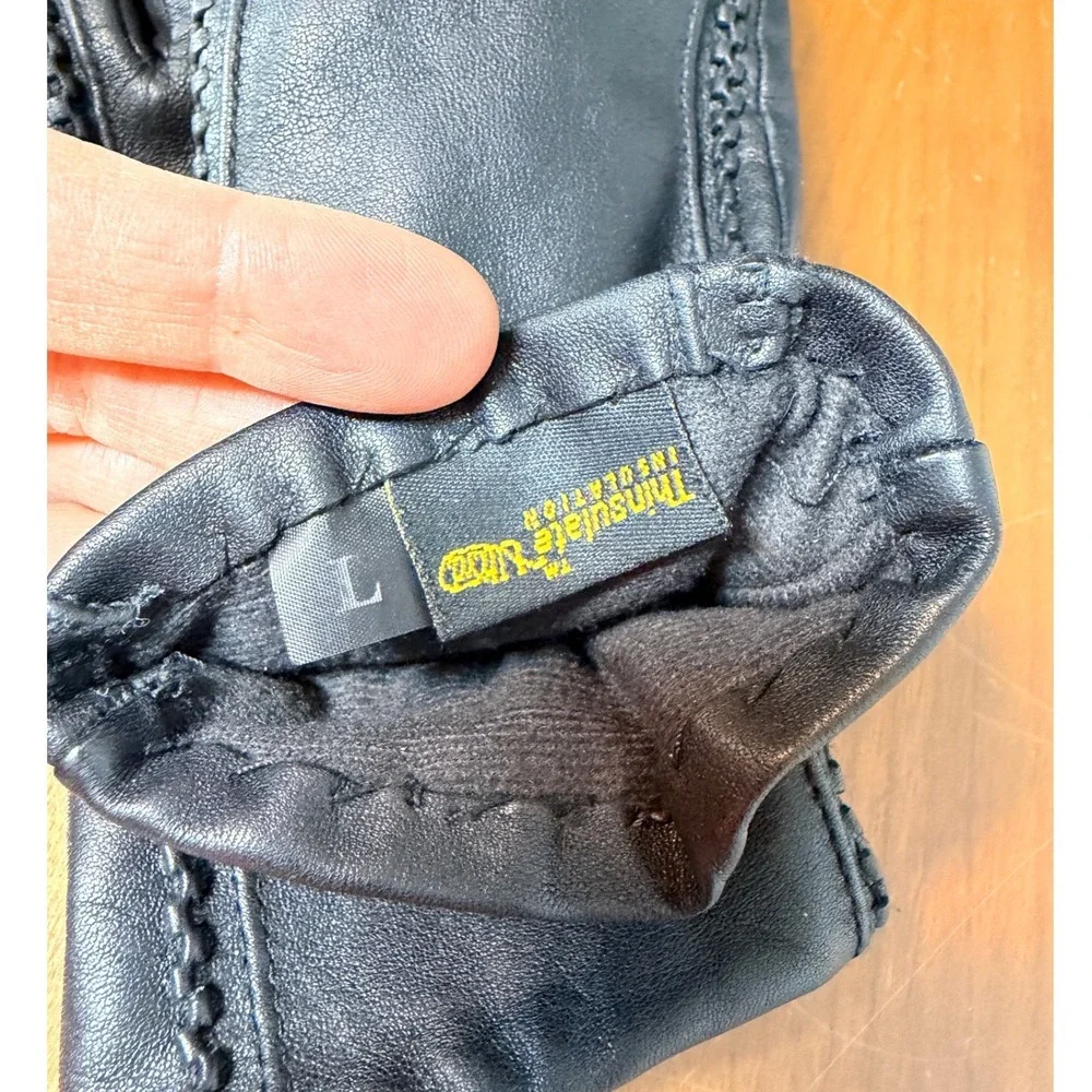 Unbranded Leather Gloves Women L‎ Black Thinsulate Thermal Insulated Whipstitch